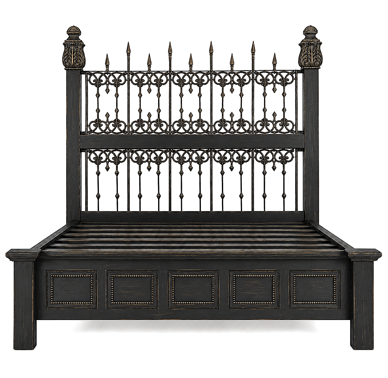 Castilla Forge™ Rustic Gothic Solid Wood &amp; Wrought Iron Platform Bed Collection – handcrafted solid wood furniture