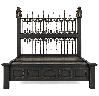 Castilla Forge™ Rustic Gothic Solid Wood &amp; Wrought Iron Platform Bed Collection – handcrafted solid wood furniture