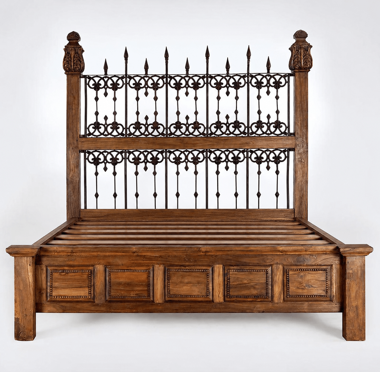 Castilla Forge™ Rustic Gothic Solid Wood &amp; Wrought Iron Platform Bed Collection – handcrafted solid wood furniture