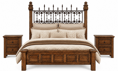 Castilla Forge™ Rustic Gothic Solid Wood &amp; Wrought Iron Platform Bed Collection – handcrafted solid wood furniture