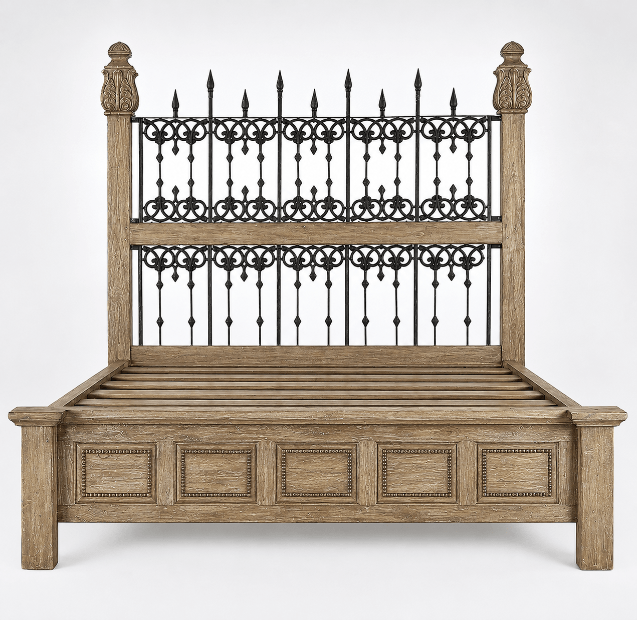 Castilla Forge™ Rustic Gothic Solid Wood &amp; Wrought Iron Platform Bed Collection – handcrafted solid wood furniture
