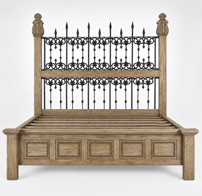 Castilla Forge™ Rustic Gothic Solid Wood &amp; Wrought Iron Platform Bed Collection – handcrafted solid wood furniture