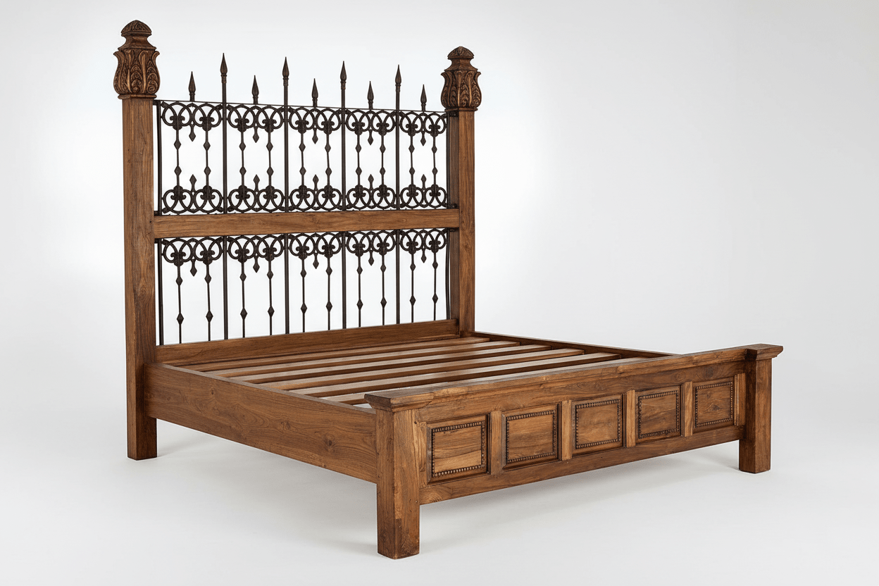 Castilla Forge™ Rustic Gothic Solid Wood &amp; Wrought Iron Platform Bed Collection – handcrafted solid wood furniture