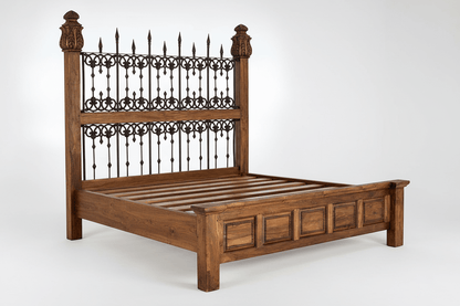 Castilla Forge™ Rustic Gothic Solid Wood &amp; Wrought Iron Platform Bed Collection – handcrafted solid wood furniture