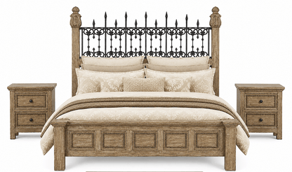 Castilla Forge™ Rustic Gothic Solid Wood &amp; Wrought Iron Platform Bed Collection – handcrafted solid wood furniture