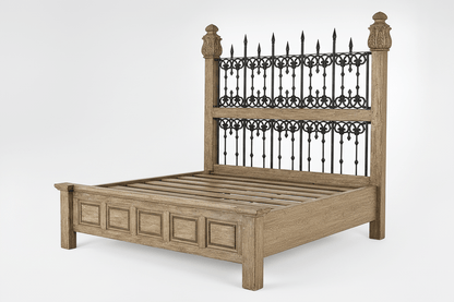Castilla Forge™ Rustic Gothic Solid Wood &amp; Wrought Iron Platform Bed Collection – handcrafted solid wood furniture