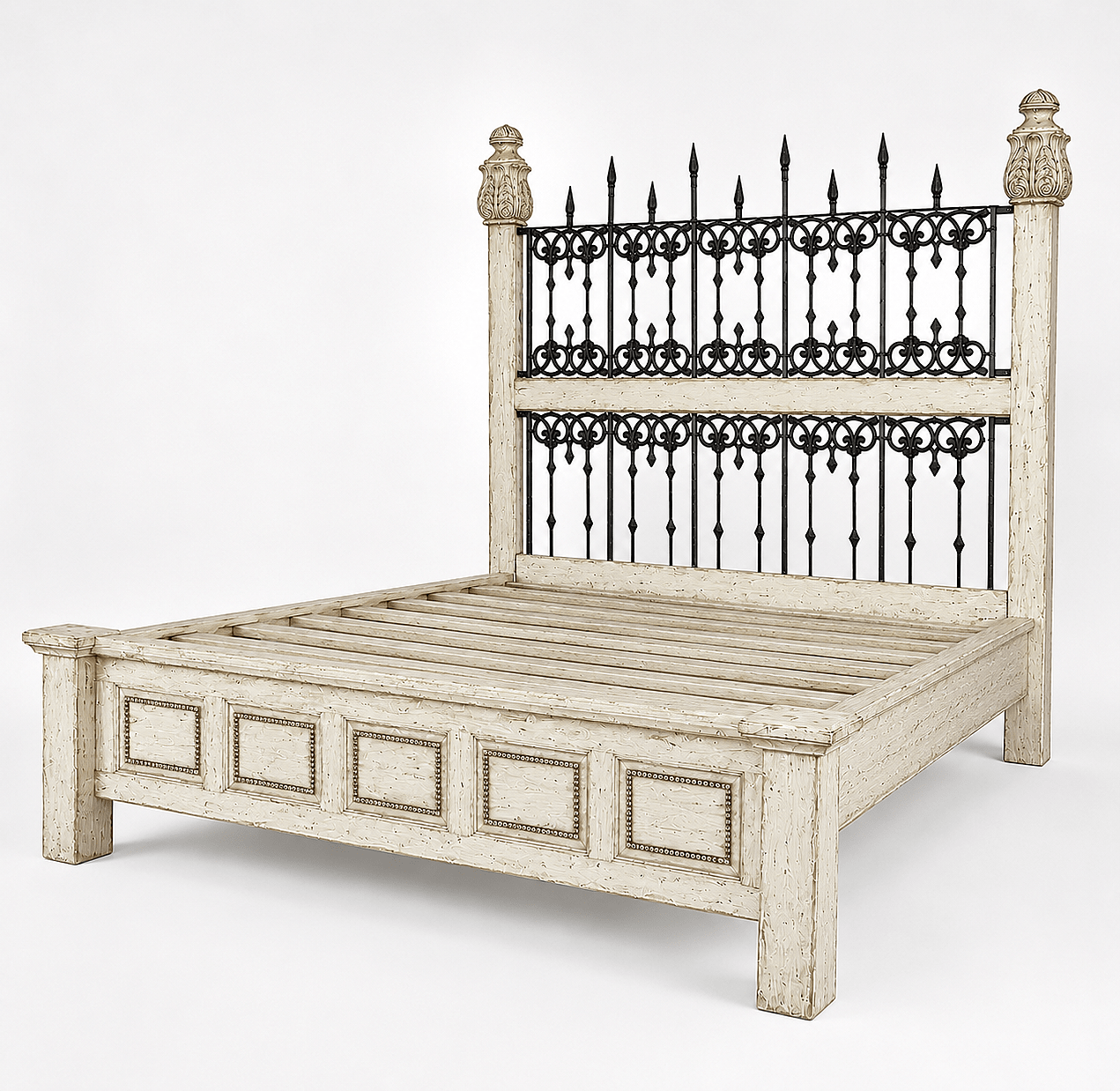 Castilla Forge™ Rustic Gothic Solid Wood &amp; Wrought Iron Platform Bed Collection – handcrafted solid wood furniture