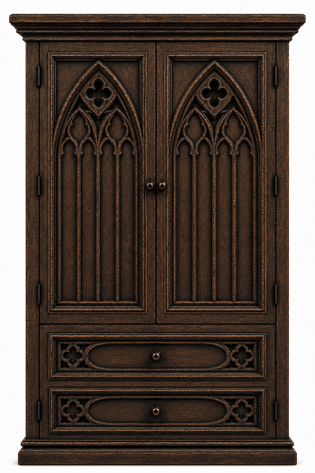 Cathedral Reverie™ Gothic Hand-Carved Solid Wood Armoire – handcrafted solid wood furniture