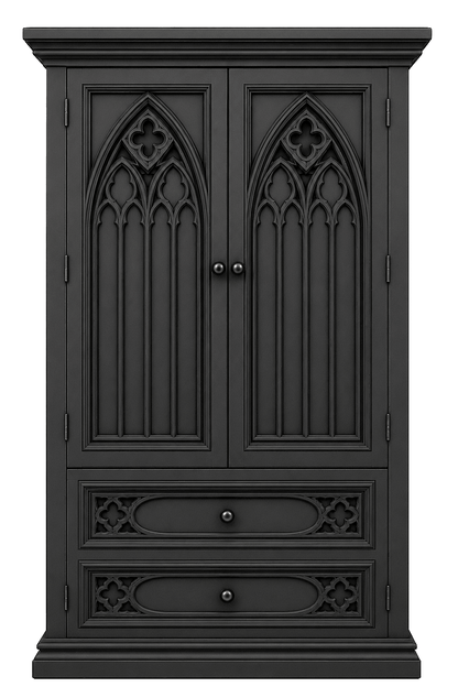 Cathedral Reverie™ Gothic Hand-Carved Solid Wood Armoire – handcrafted solid wood furniture