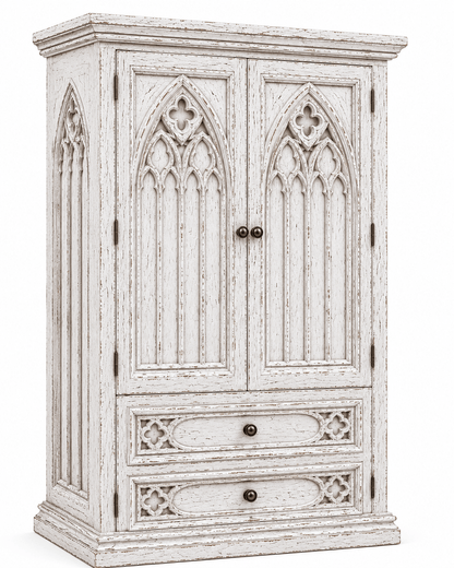 Cathedral Reverie™ Gothic Hand-Carved Solid Wood Armoire – handcrafted solid wood furniture