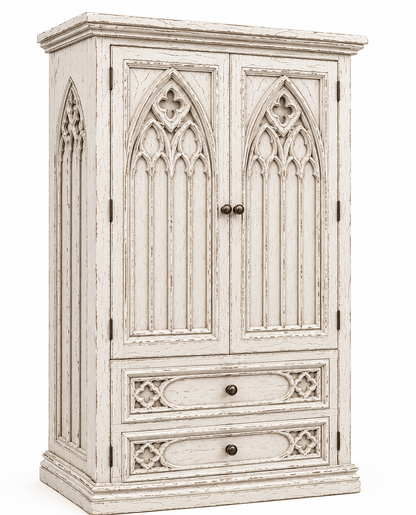 Cathedral Reverie™ Gothic Hand-Carved Solid Wood Armoire – handcrafted solid wood furniture
