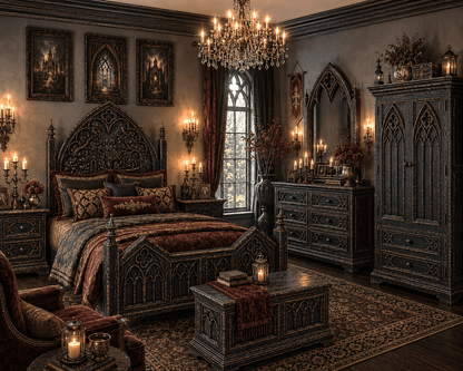 Cathedral Reverie™ Gothic Hand-Carved Solid Wood Armoire – handcrafted solid wood furniture