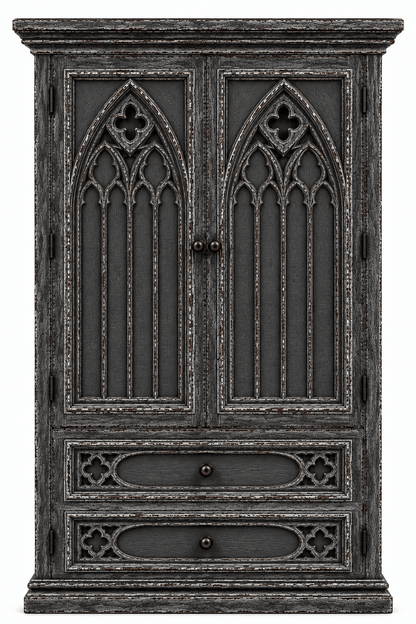Cathedral Reverie™ Gothic Hand-Carved Solid Wood Armoire – handcrafted solid wood furniture