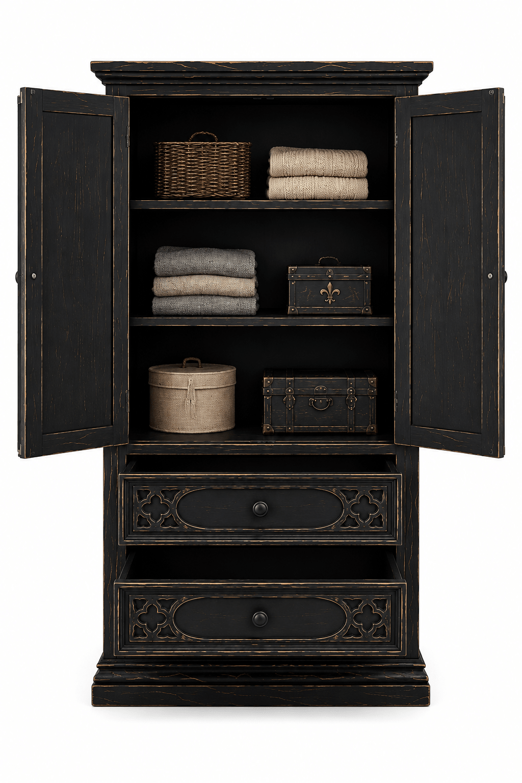 Cathedral Reverie™ Gothic Hand-Carved Solid Wood Armoire – handcrafted solid wood furniture