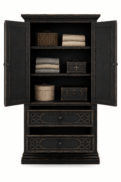Cathedral Reverie™ Gothic Hand-Carved Solid Wood Armoire – handcrafted solid wood furniture