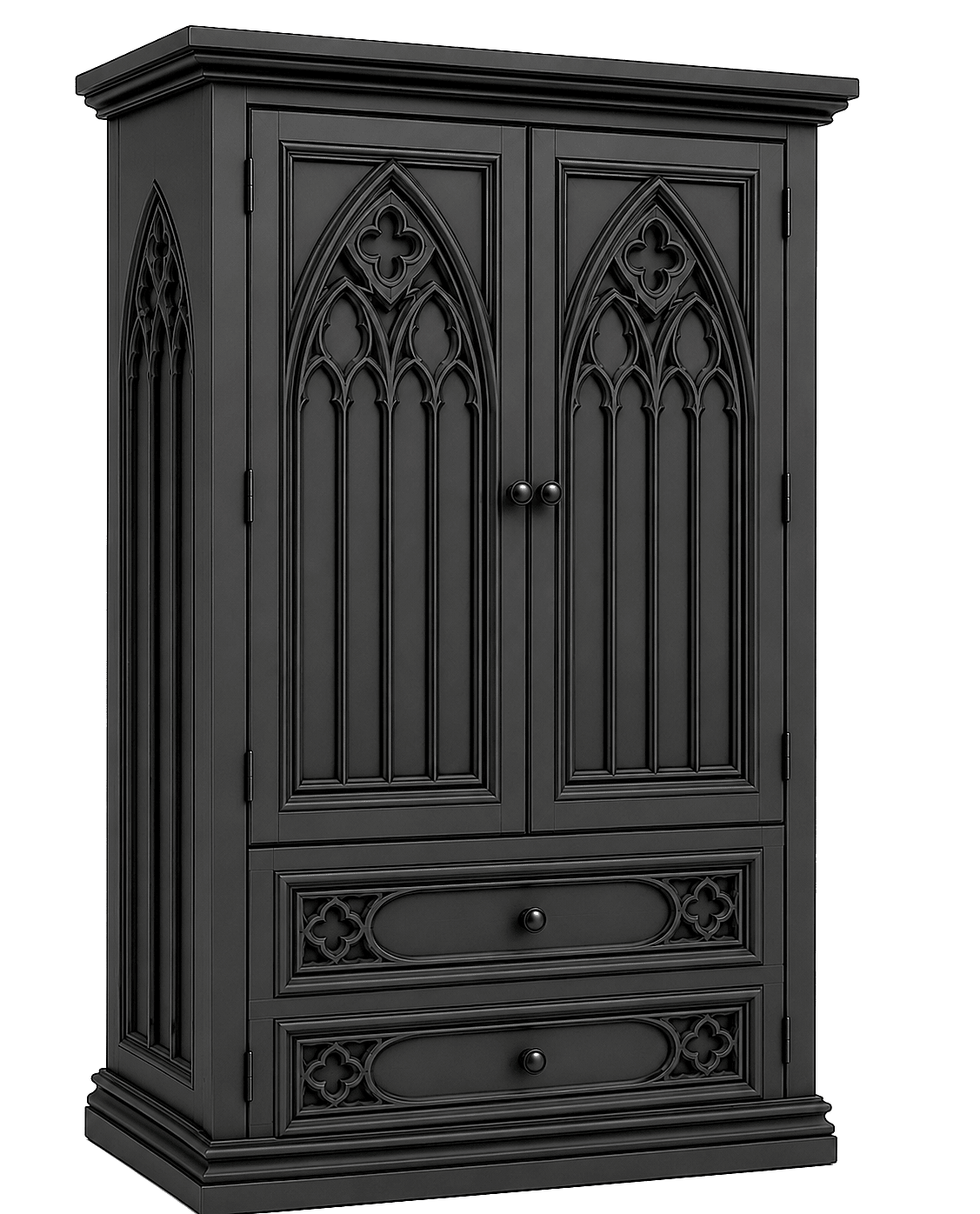 Cathedral Reverie™ Gothic Hand-Carved Solid Wood Armoire – handcrafted solid wood furniture