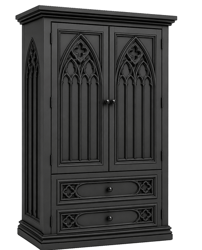 Cathedral Reverie™ Gothic Hand-Carved Solid Wood Armoire – handcrafted solid wood furniture