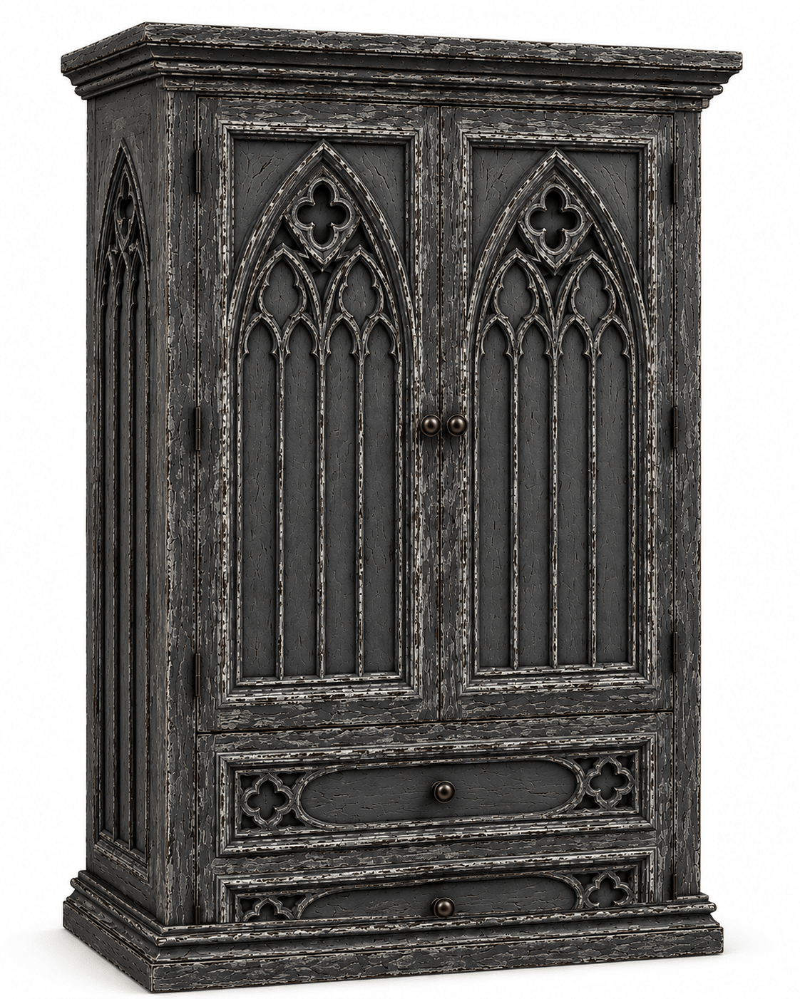 Cathedral Reverie™ Gothic Hand-Carved Solid Wood Armoire – handcrafted solid wood furniture