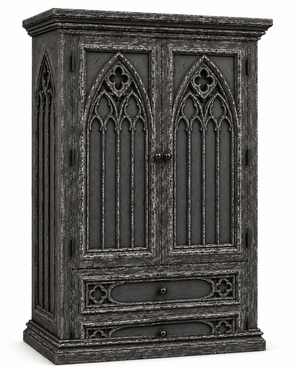 Cathedral Reverie™ Gothic Hand-Carved Solid Wood Armoire – handcrafted solid wood furniture