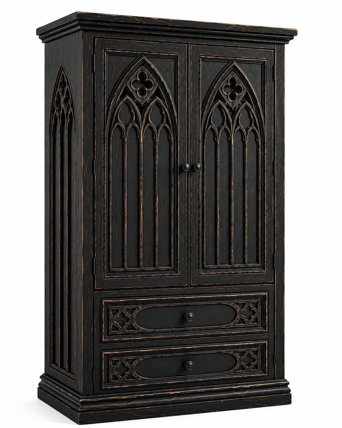 Cathedral Reverie™ Gothic Hand-Carved Solid Wood Armoire – handcrafted solid wood furniture