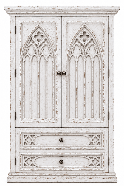 Cathedral Reverie™ Gothic Hand-Carved Solid Wood Armoire – handcrafted solid wood furniture
