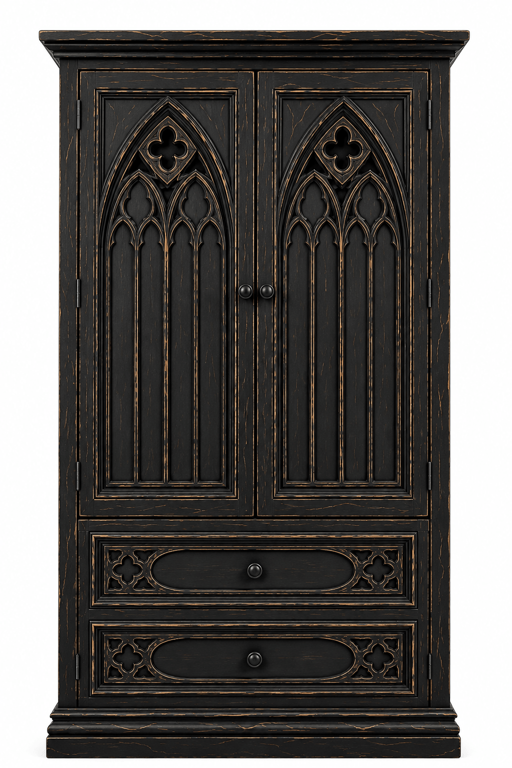 Cathedral Reverie™ Gothic Hand-Carved Solid Wood Armoire – handcrafted solid wood furniture