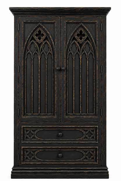 Cathedral Reverie™ Gothic Hand-Carved Solid Wood Armoire – handcrafted solid wood furniture