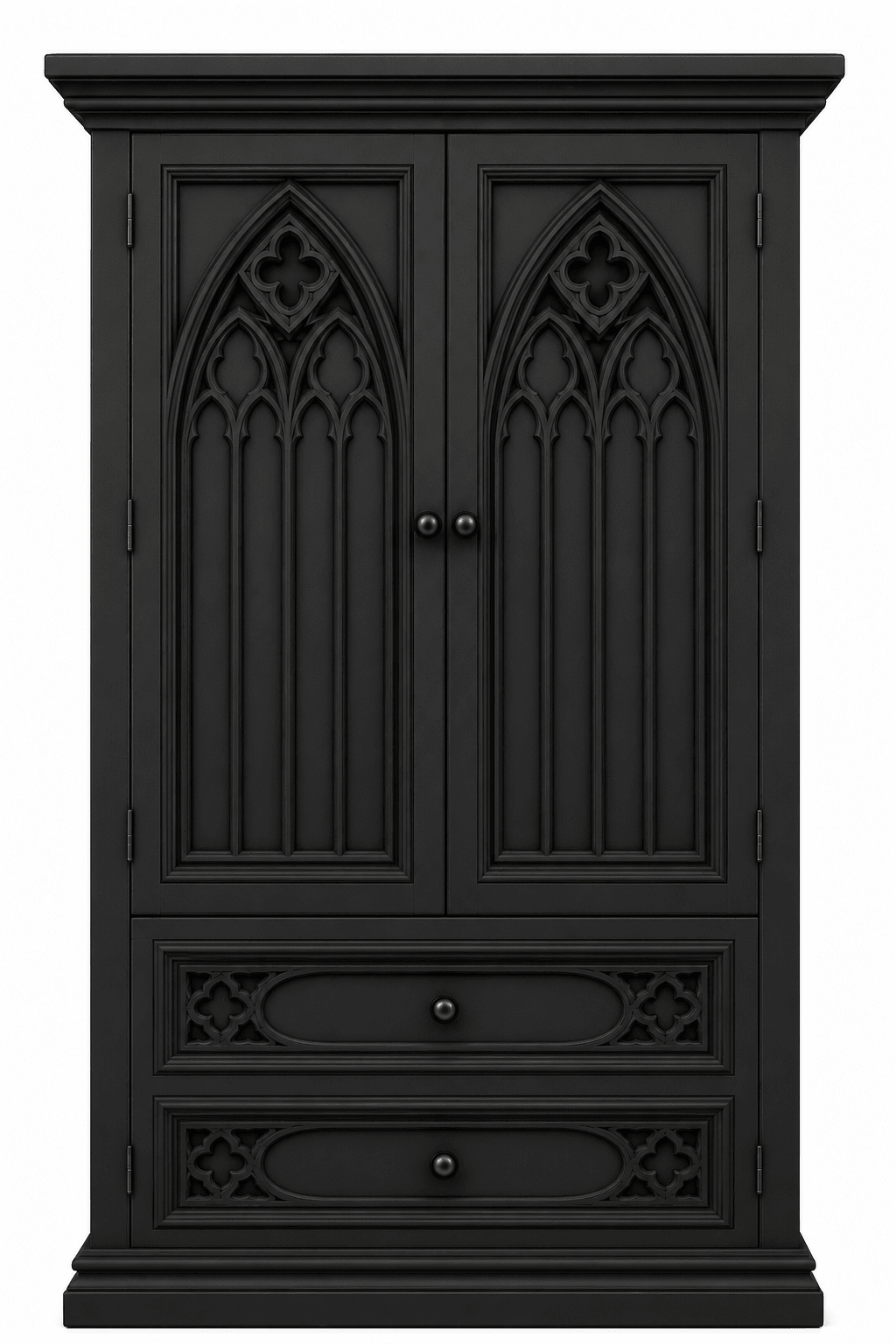 Cathedral Reverie™ Gothic Hand-Carved Solid Wood Armoire – handcrafted solid wood furniture