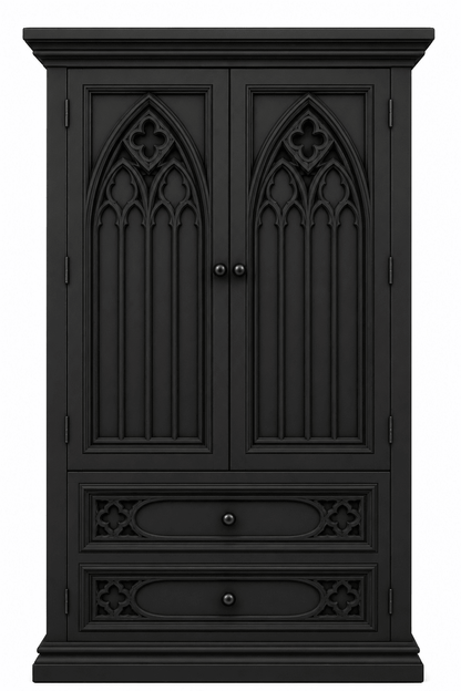 Cathedral Reverie™ Gothic Hand-Carved Solid Wood Armoire – handcrafted solid wood furniture