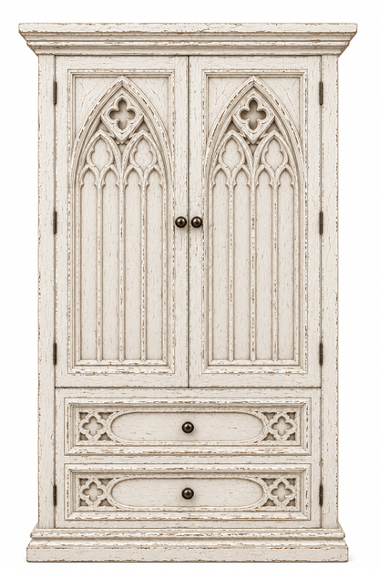 Cathedral Reverie™ Gothic Hand-Carved Solid Wood Armoire – handcrafted solid wood furniture