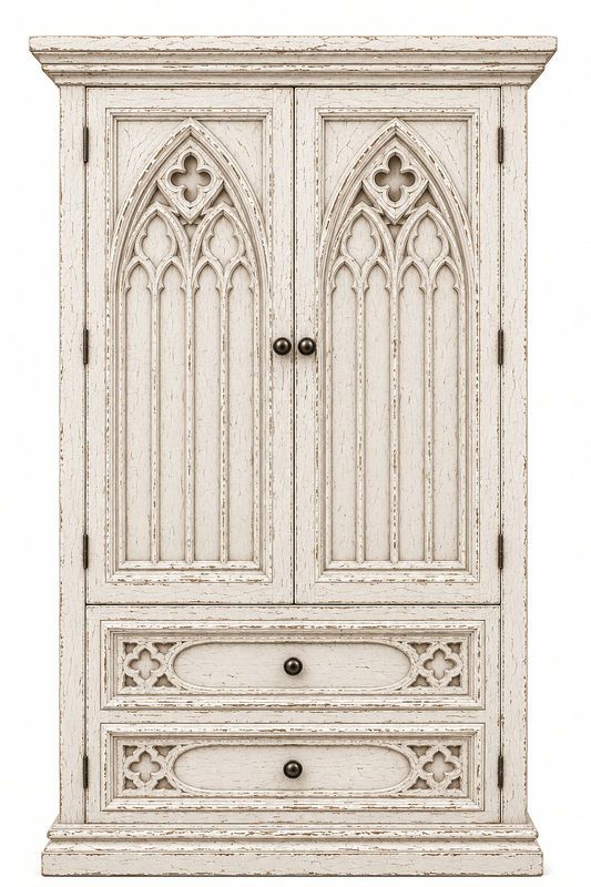 Cathedral Reverie™ Gothic Hand-Carved Solid Wood Armoire – handcrafted solid wood furniture