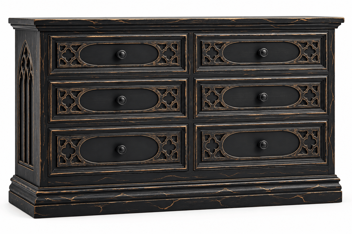 Cathedral Reverie™ Gothic Hand-Carved Solid Wood Dresser – handcrafted solid wood furniture