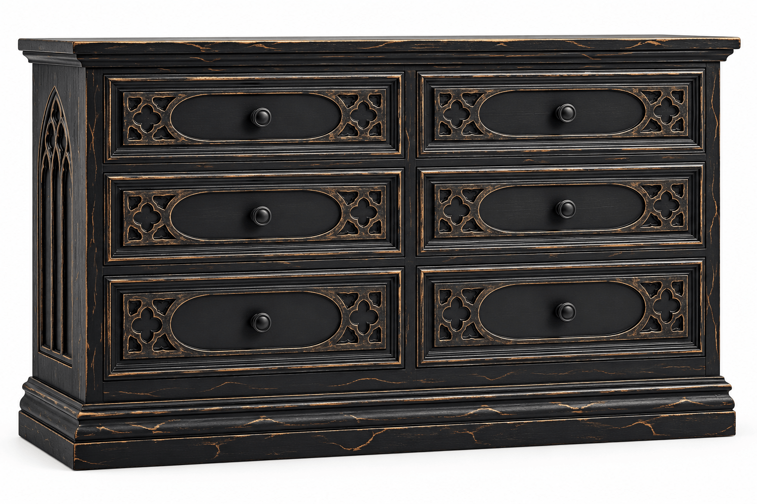 Cathedral Reverie™ Gothic Hand-Carved Solid Wood Dresser – handcrafted solid wood furniture