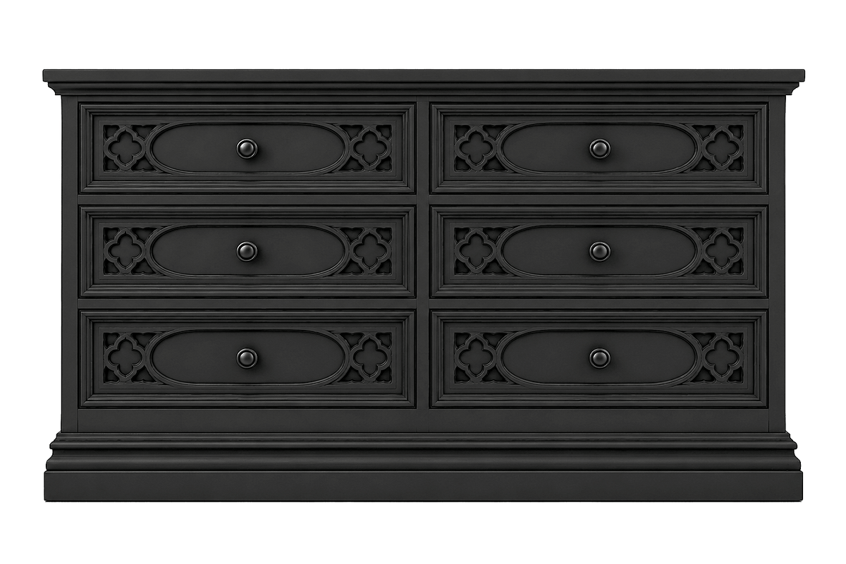 Cathedral Reverie™ Gothic Hand-Carved Solid Wood Dresser – handcrafted solid wood furniture