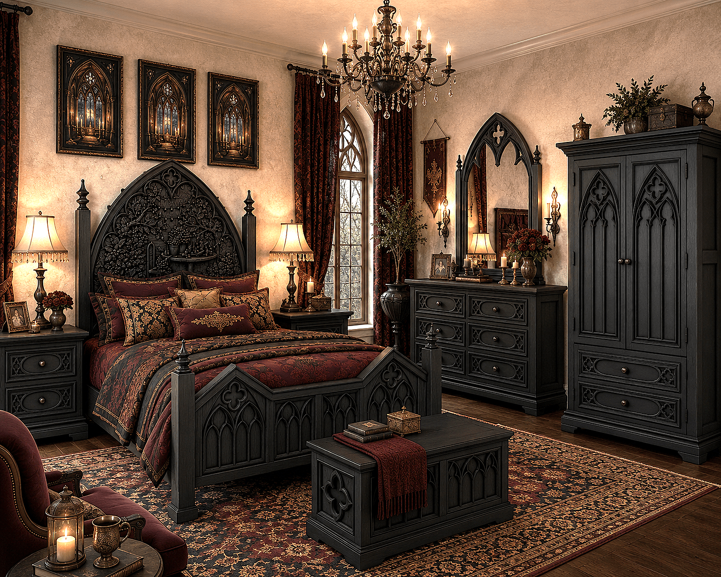 Cathedral Reverie™ Gothic Hand-Carved Solid Wood Dresser – handcrafted solid wood furniture