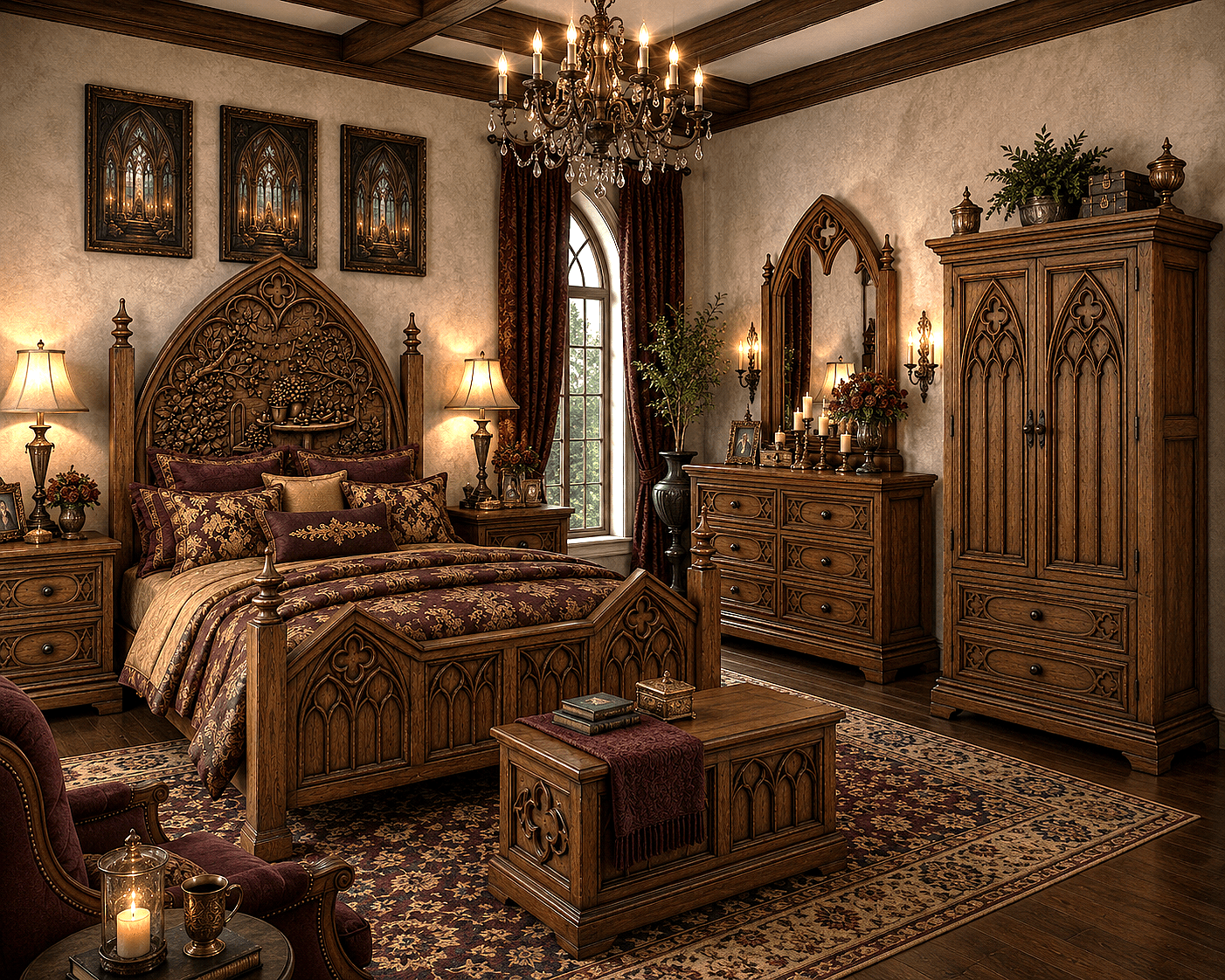 Cathedral Reverie™ Gothic Hand-Carved Solid Wood Dresser – handcrafted solid wood furniture
