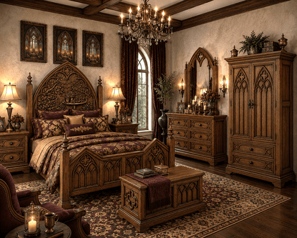 Cathedral Reverie™ Gothic Hand-Carved Solid Wood Dresser – handcrafted solid wood furniture