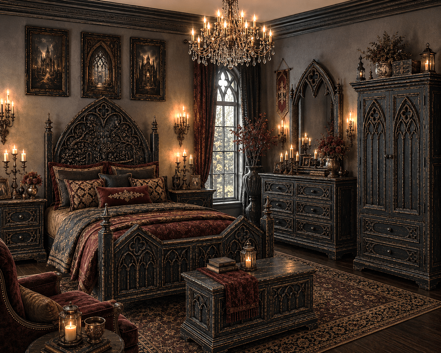 Cathedral Reverie™ Gothic Hand-Carved Solid Wood Dresser – handcrafted solid wood furniture
