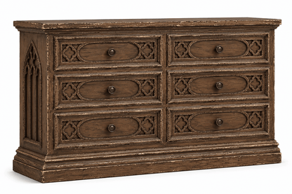 Cathedral Reverie™ Gothic Hand-Carved Solid Wood Dresser – handcrafted solid wood furniture