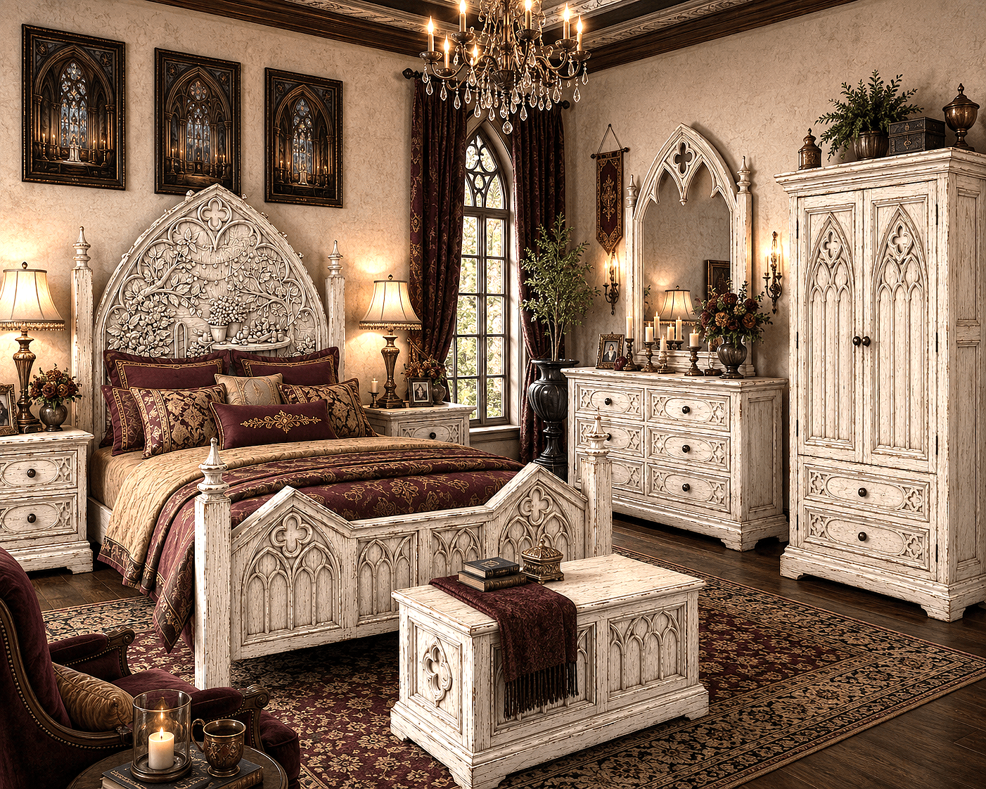 Cathedral Reverie™ Gothic Hand-Carved Solid Wood Dresser – handcrafted solid wood furniture
