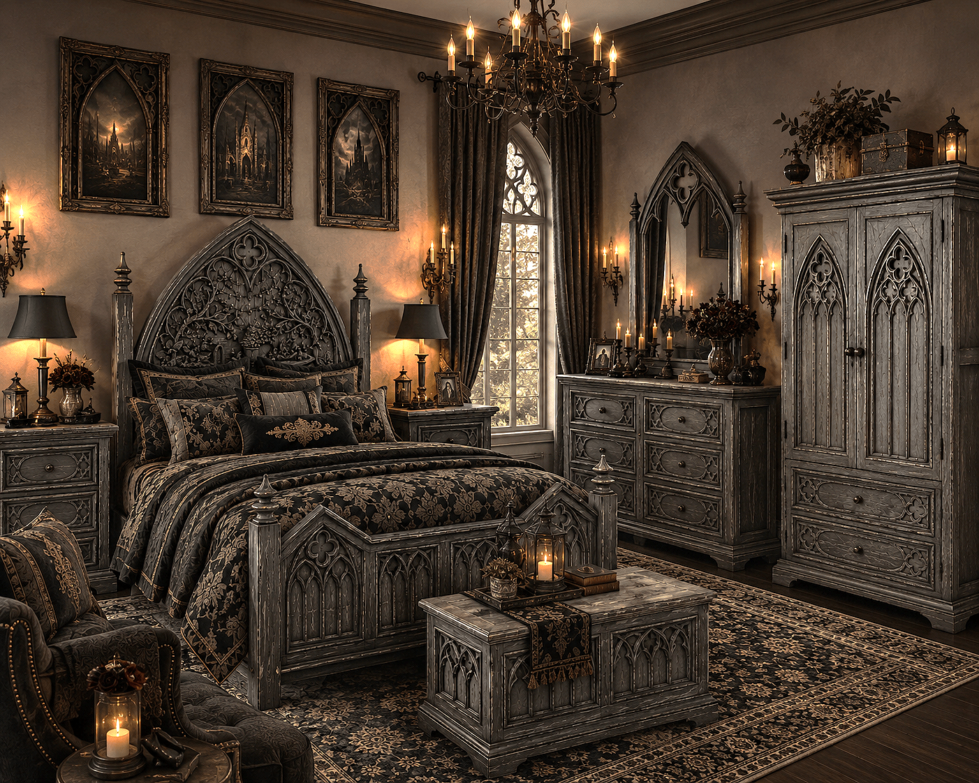 Cathedral Reverie™ Gothic Hand-Carved Solid Wood Dresser – handcrafted solid wood furniture
