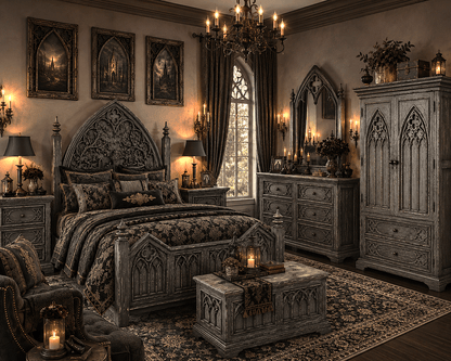 Cathedral Reverie™ Gothic Hand-Carved Solid Wood Dresser – handcrafted solid wood furniture