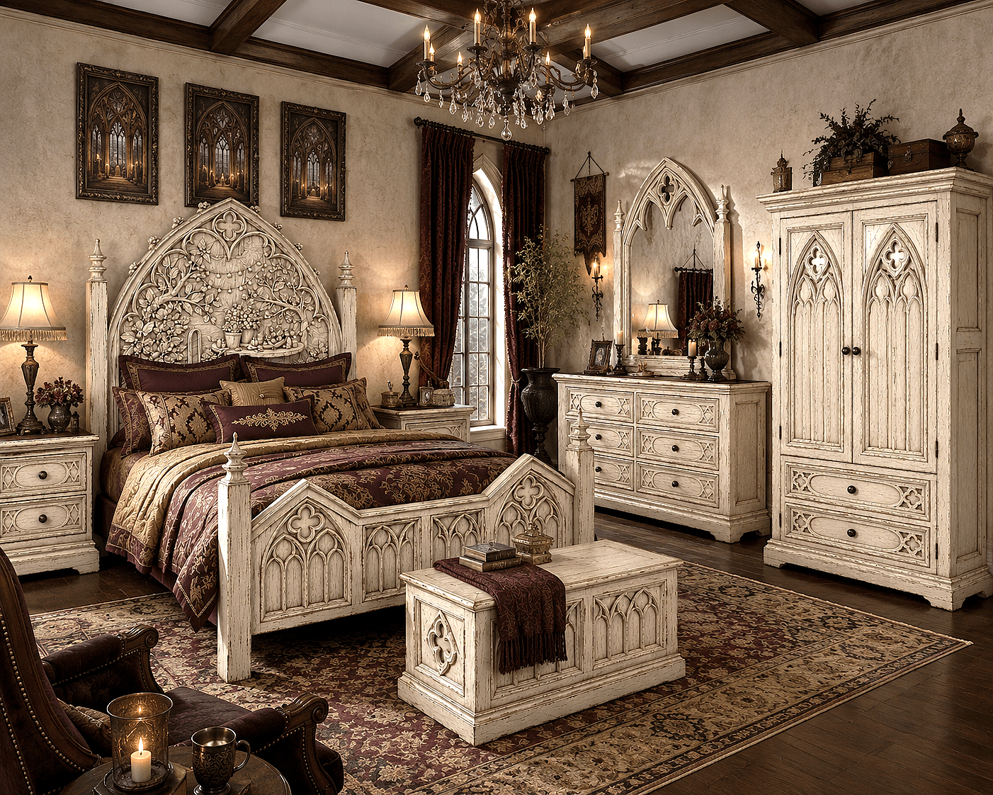 Cathedral Reverie™ Gothic Hand-Carved Solid Wood Dresser – handcrafted solid wood furniture