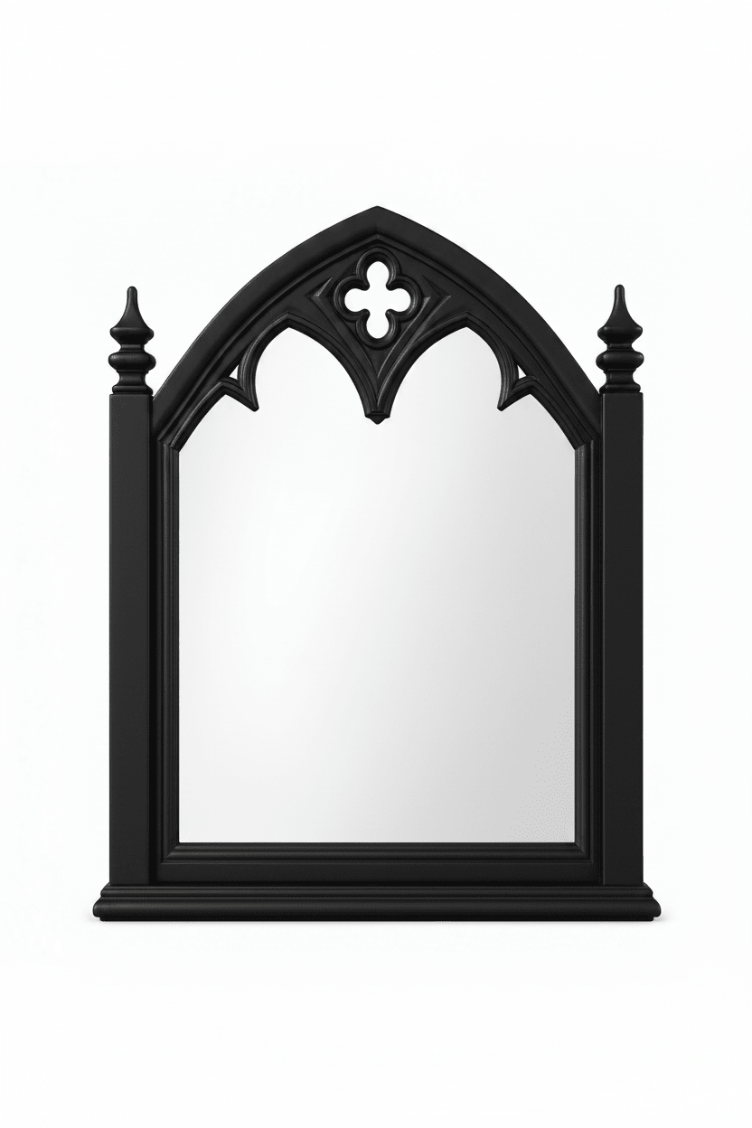 Cathedral Reverie™ Gothic Hand-Carved Solid Wood Mirror Frame – handcrafted solid wood furniture