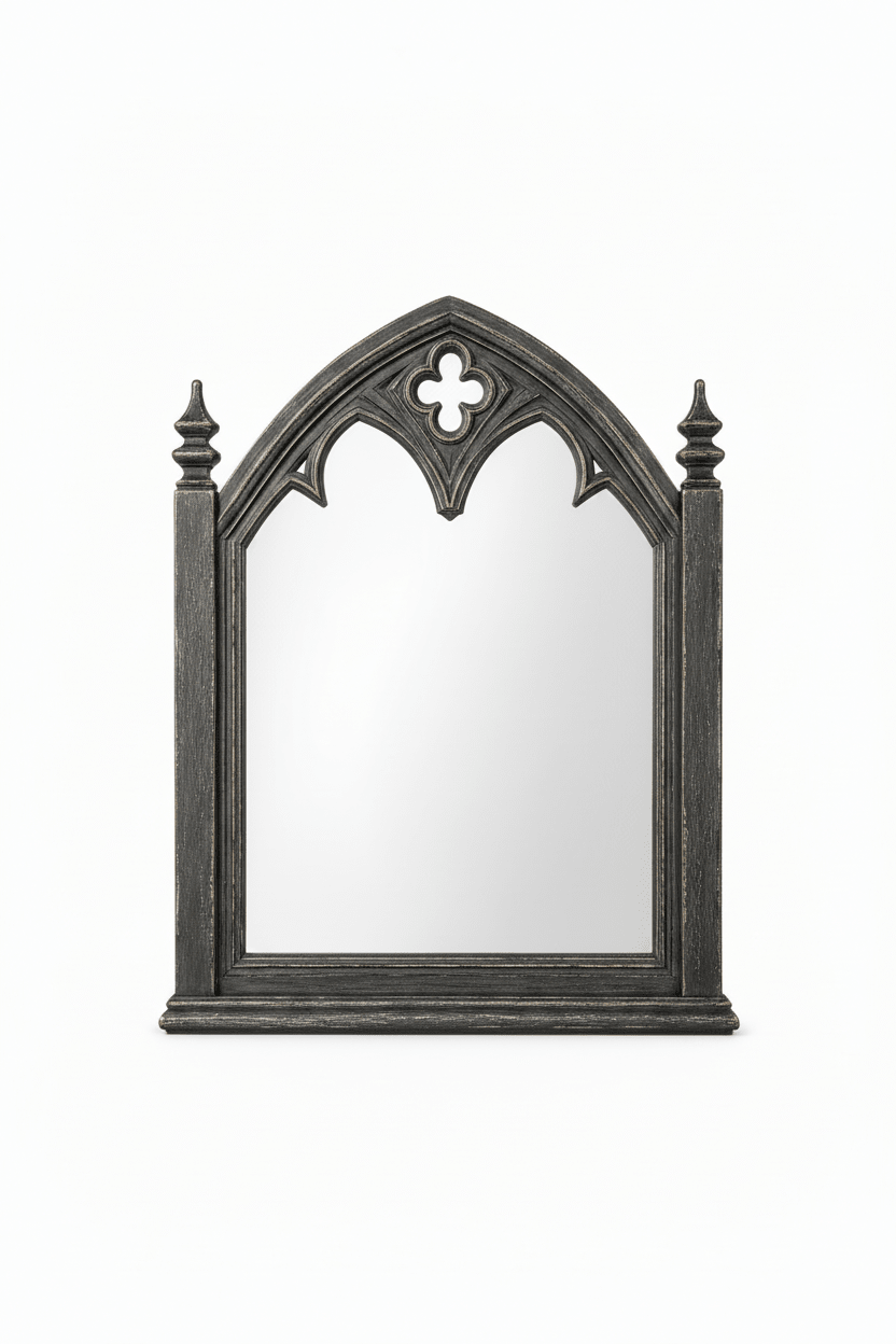 Cathedral Reverie™ Gothic Hand-Carved Solid Wood Mirror Frame – handcrafted solid wood furniture
