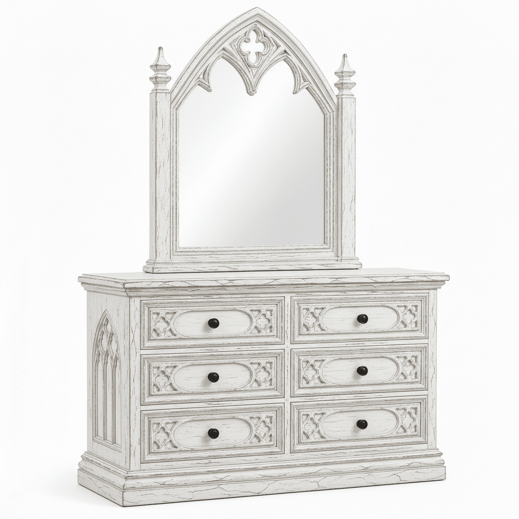 Cathedral Reverie™ Gothic Hand-Carved Solid Wood Mirror Frame – handcrafted solid wood furniture