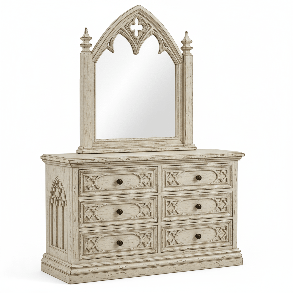 Cathedral Reverie™ Gothic Hand-Carved Solid Wood Mirror Frame – handcrafted solid wood furniture