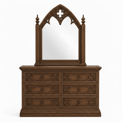 Cathedral Reverie™ Gothic Hand-Carved Solid Wood Mirror Frame – handcrafted solid wood furniture
