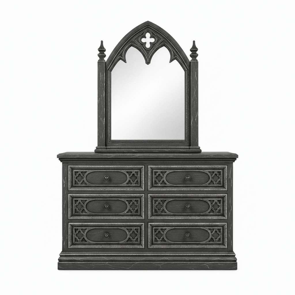 Cathedral Reverie™ Gothic Hand-Carved Solid Wood Mirror Frame – handcrafted solid wood furniture