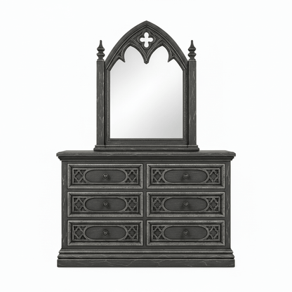 Cathedral Reverie™ Gothic Hand-Carved Solid Wood Mirror Frame – handcrafted solid wood furniture